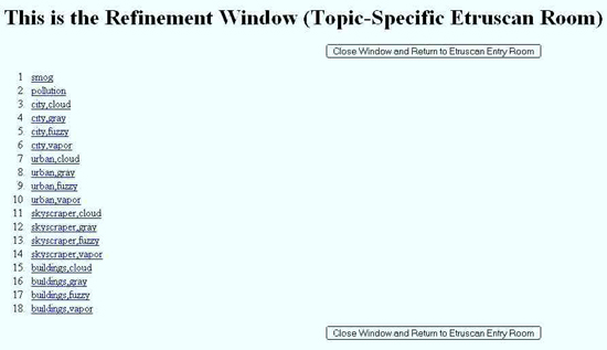 Figure 15. Refinement window, in which a particular interpretation for the realm combination can be selected and used for an Internet search.